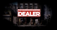 a sign that says dealer in front of a building